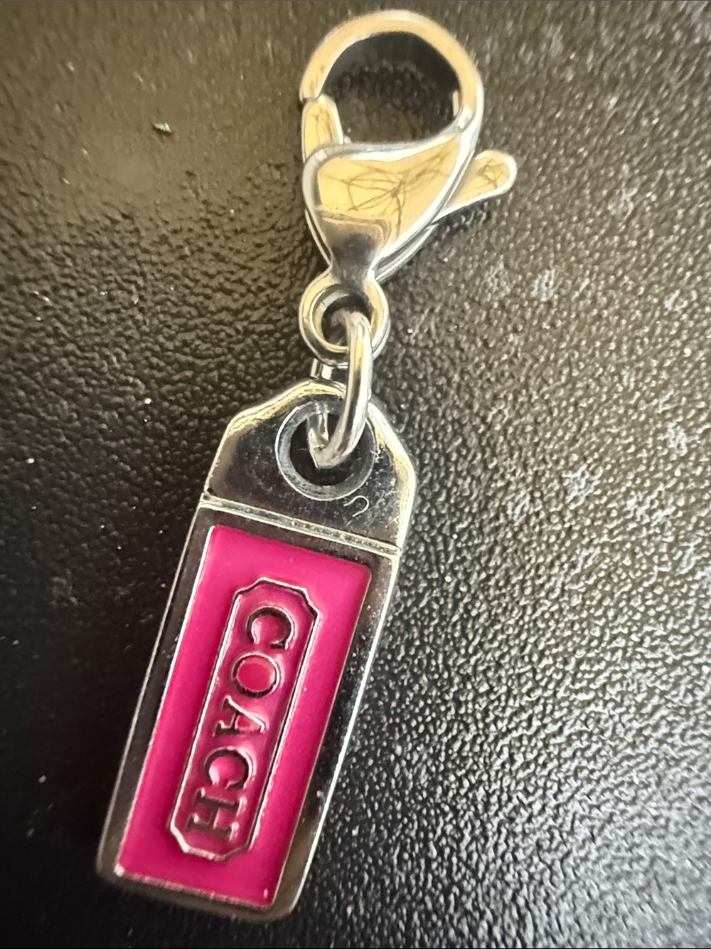 Coach Silver-Tone Key Tag Mini Charm with Bright Pink Enamel